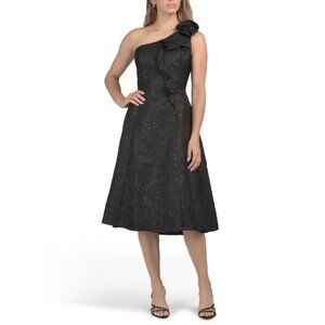 RENE BY RENE RUIZ Black One Shoulder 3d Floral Cocktail Dress